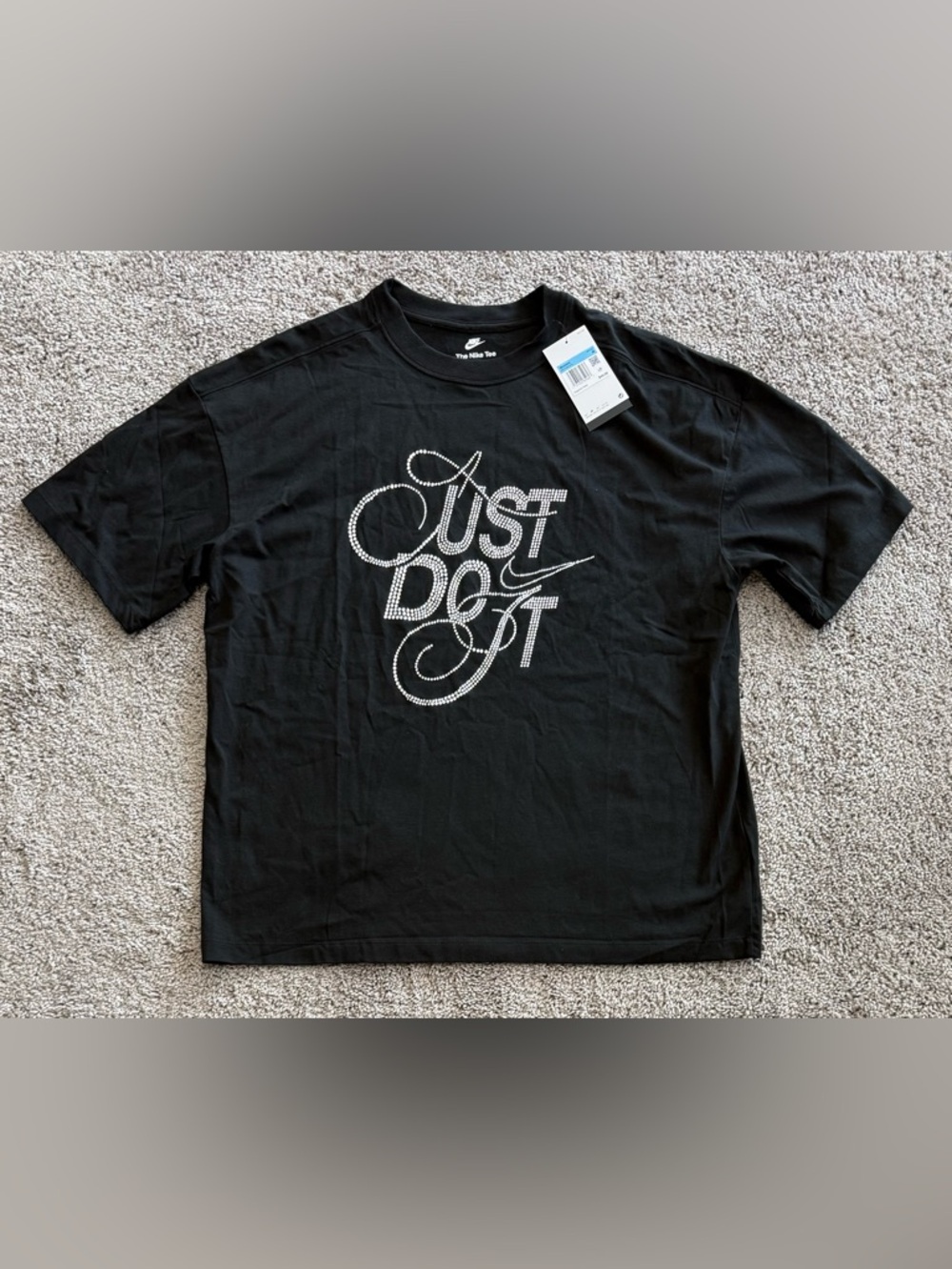 Nike Just Do It Rhinestone Embellished Oversized T-Shirt FZ1153-010 Women Size M